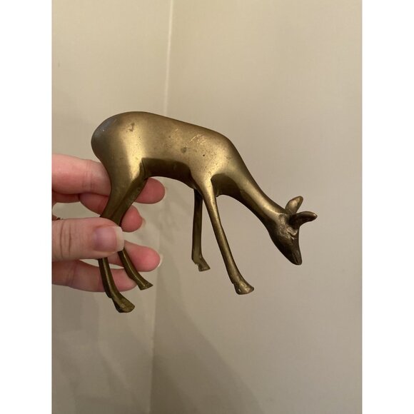 Vintage Brass Deer Figurines Set Of 2 Grazing & Standing - Picture 6 of 8